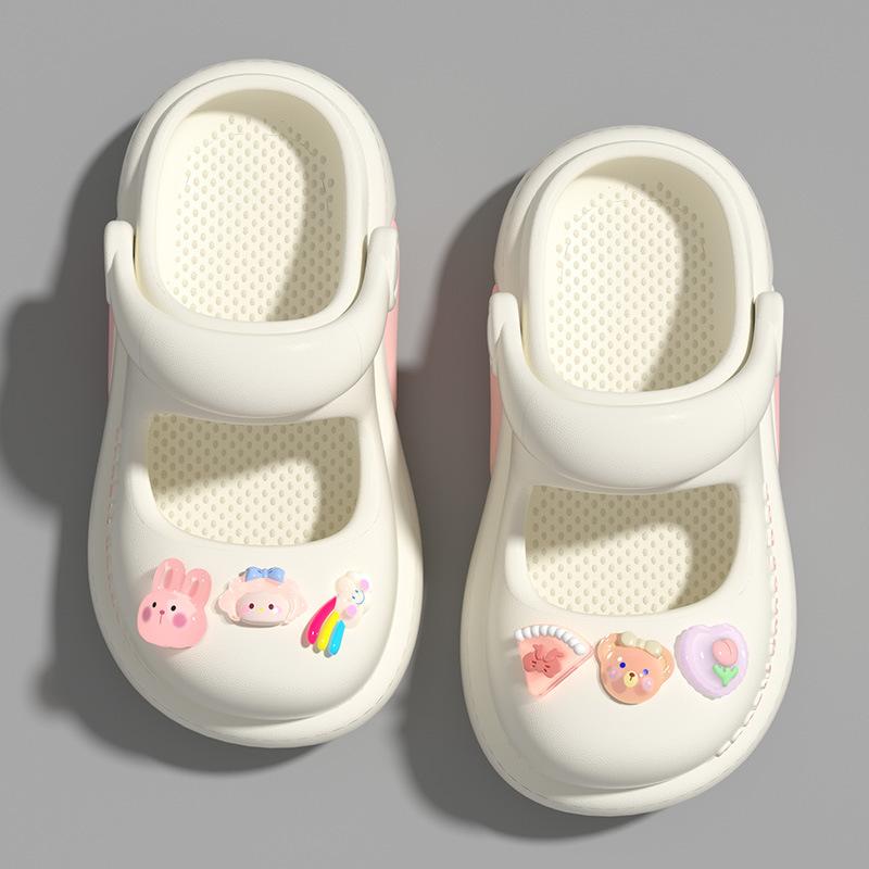 

Girls summer outdoor slippers, new princess shoes for girls, Mary Jane children s clogs, baby girl sandals 24-25 бежевый