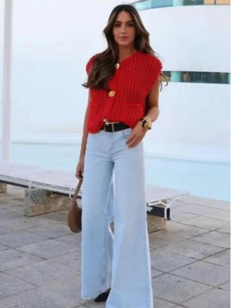 Elegantní jednobarevná háčkovaná vlněná vesta pro ženy Šik jednořadé zapínání s kulatým výstřihem kapsy Pletená vesta 2024 Podzim Dámská High Streetwear