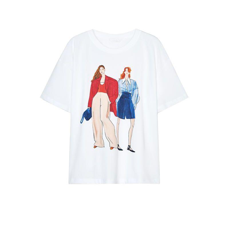 Spring and Summer New Women's Clothing French Straight Girl Print Cotton Casual Round Neck Short Sleeves T-shirt 5644193