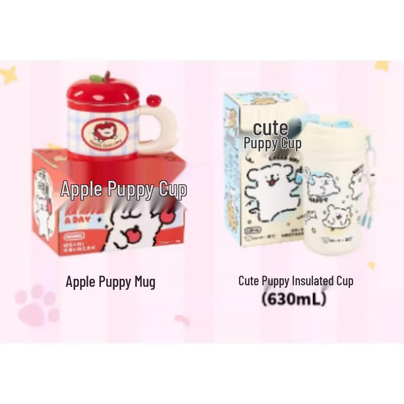 AKIRO Line Dog Apple Ceramic Mug & Thermos Set