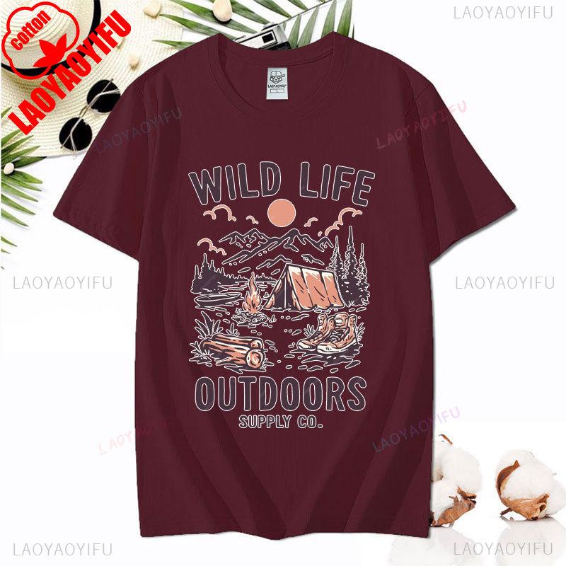 Love Camping I Hate People Vintage Funny T-Shirt Unisex Tees Camping Hiking Short Sleeve Tops Camper Gift Cotton O-Neck T-Shirt