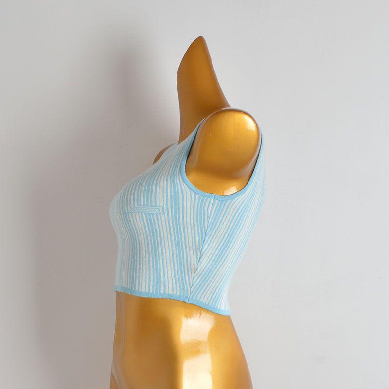 Export Single Striped Sleeveless Pullover Vest Sweater Women's Clothing Spring Summer Slim-Fit Short Vest Easiest for Match Tops Fashion