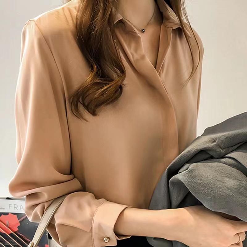 2026 Spring Korean-Style Women's Elegant Chiffon Long Sleeve Shirt