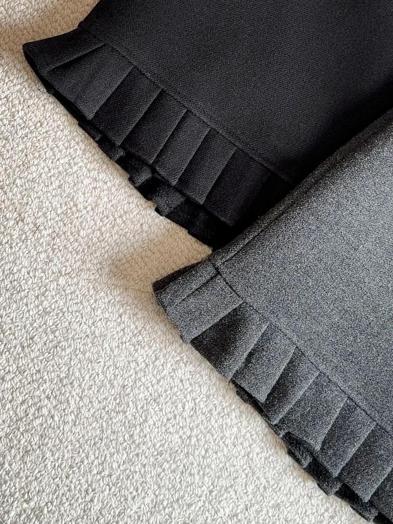 Plus Size Grey Pleated Wool A-Line Mini Skirt for Spring/Autumn