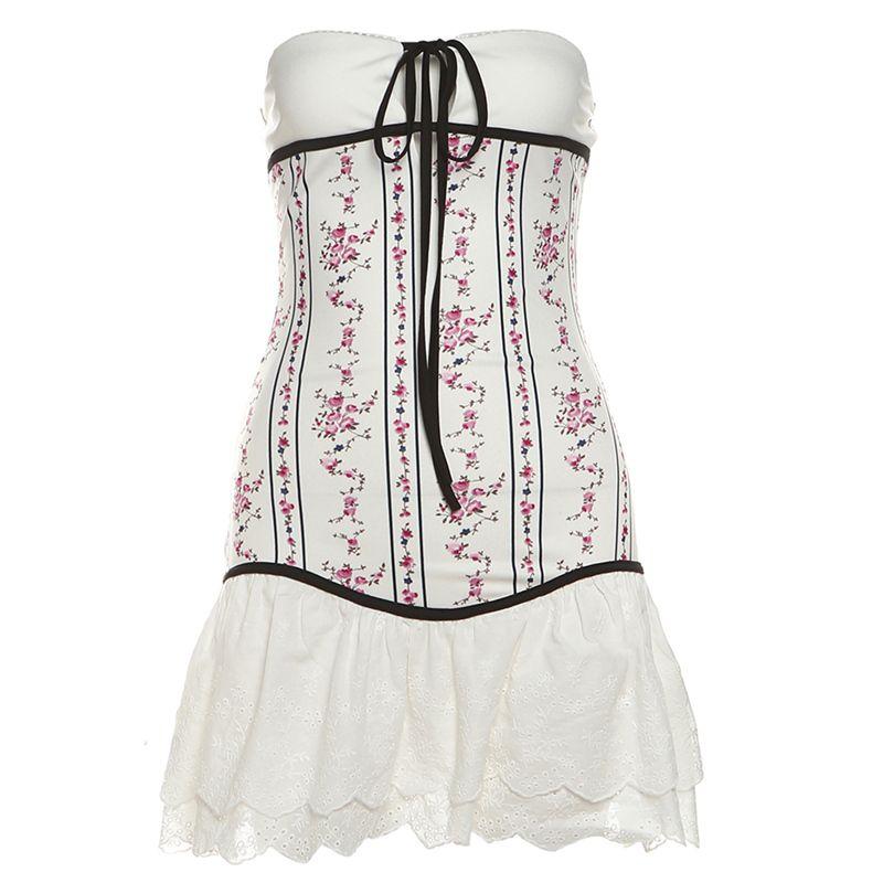 

# Sisjuly# French Pure Desire Style Retro Contrast Color Sexy Bandage Strapless Dress Easiest for Match Slim Looking Dress Female White L