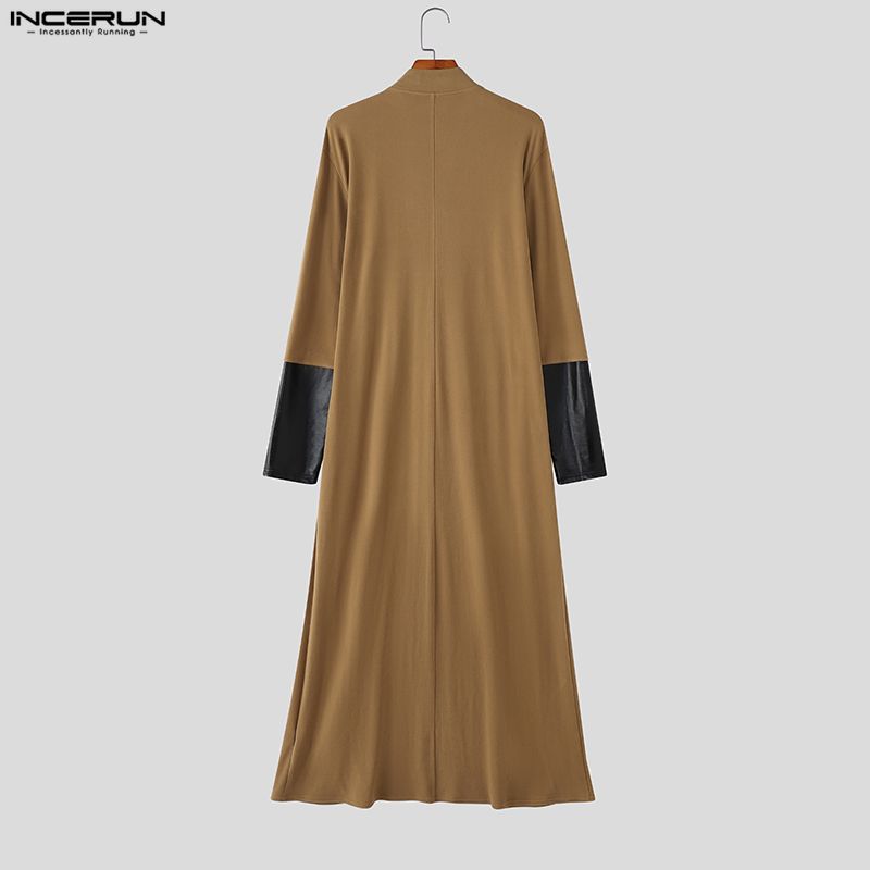 INCERUN Men Stand Neck Patchwork Long Sleeve Buttons High Splits Long Cardigan Coats