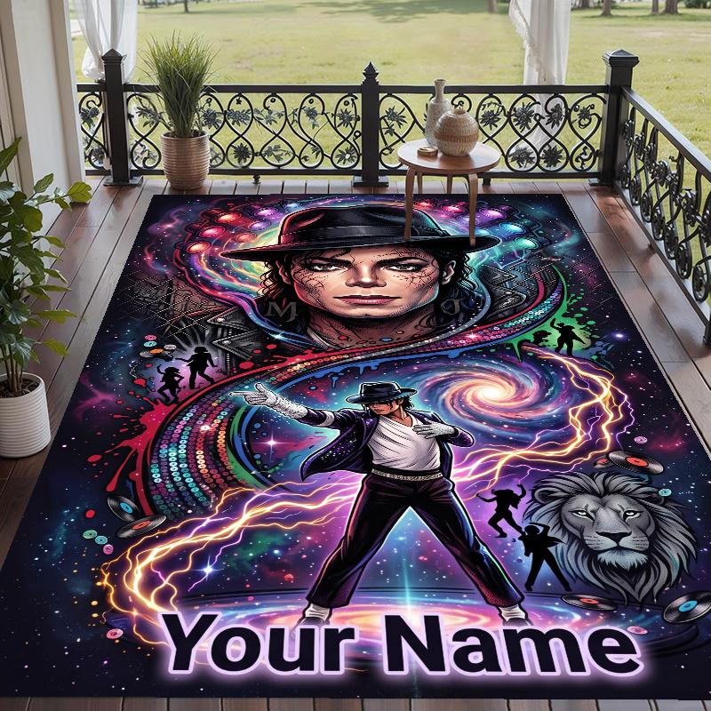 Custom Name Michael Jackson Crystal Velvet Floor Rug Personalized Text Soft Carpet Home Decor