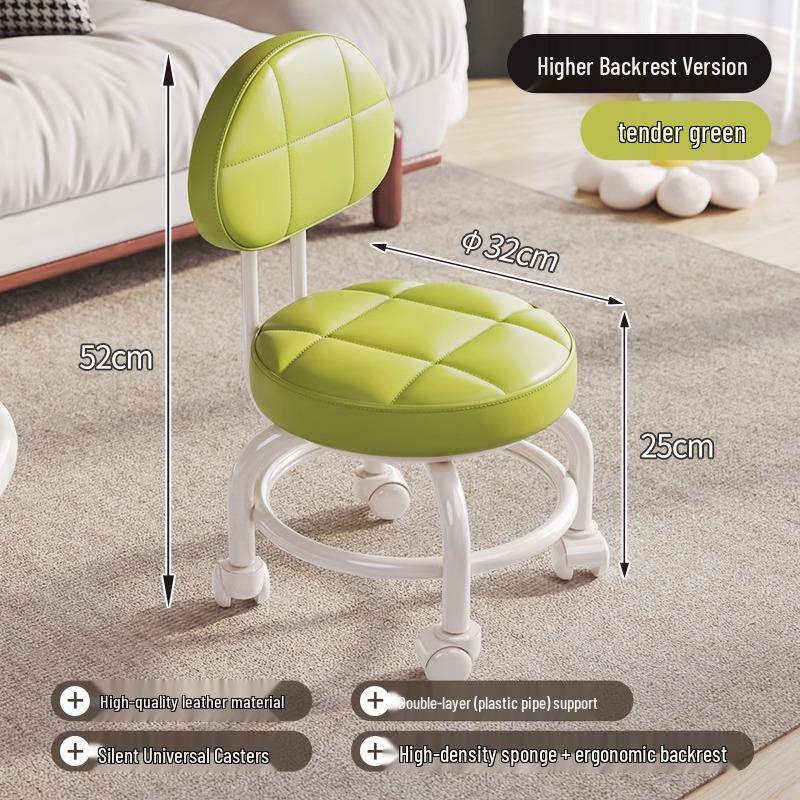 Compact Silent Rolling Stool with Lumbar Support and Soft Cushion