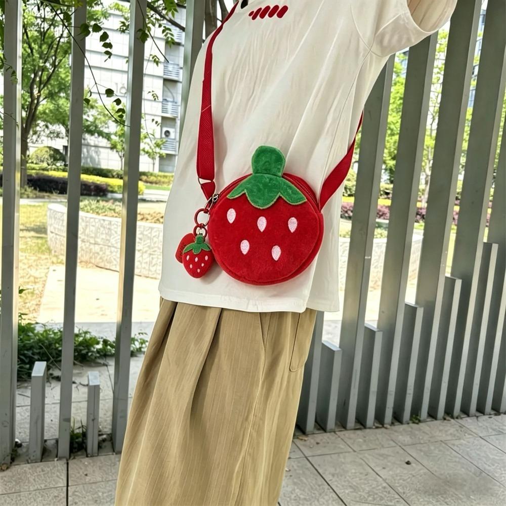 Adorable Cartoon Strawberry Shoulder Bag Mini Size Fruit Shape Crossbody Bag With Zipper Coin Purse For Kids, Adults