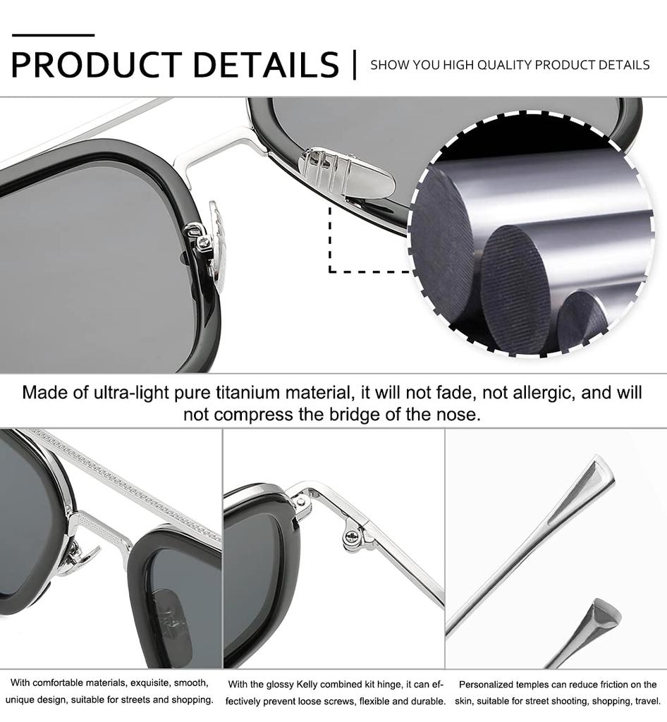 [SHEEN KELLY] Classic Retro Square Eyeglasses Sunglasses Metal Men's Sunglasses