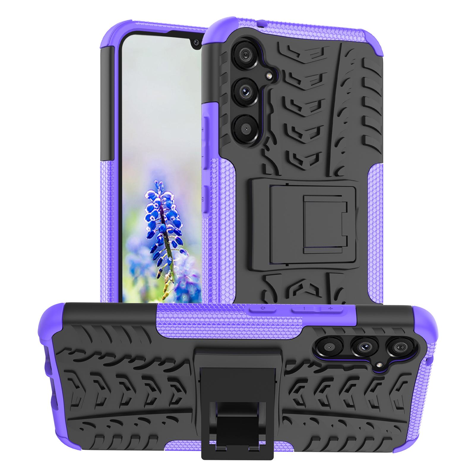 

For Samsung Galaxy A34 5G Cool Tire Texture Soft TPU Hard PC Anti-drop Back Cover Kickstand Protective Phone Case Purple