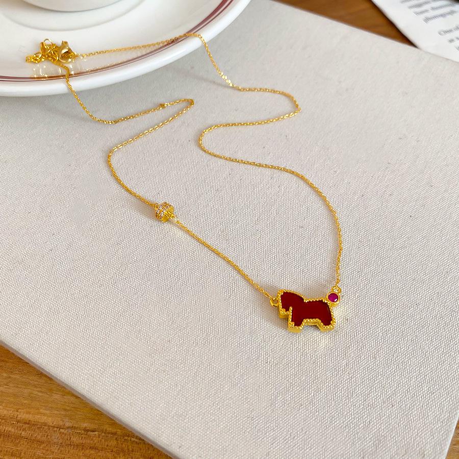 French simple zircon natal year pony pendant necklace accessories women's sweater chain necklace