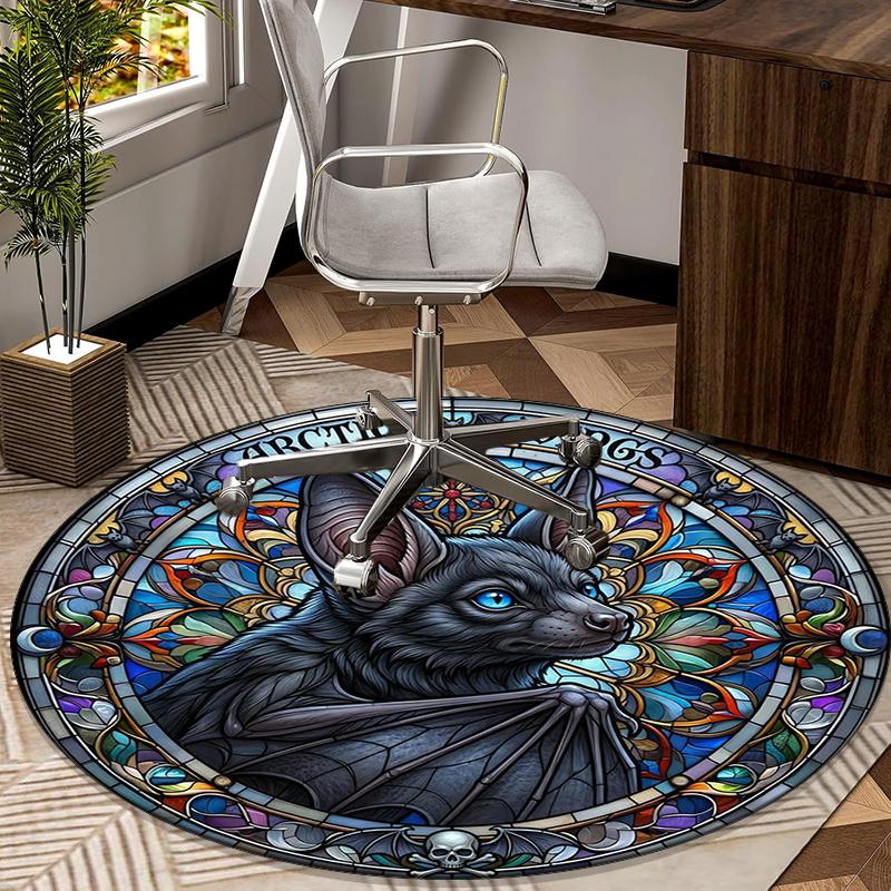Stained Glass Bat round carpet Chair cushion Round Entryway Rug, Soft Round Rugs for Living Room, Bedroom, Circle Carpet decor gifts