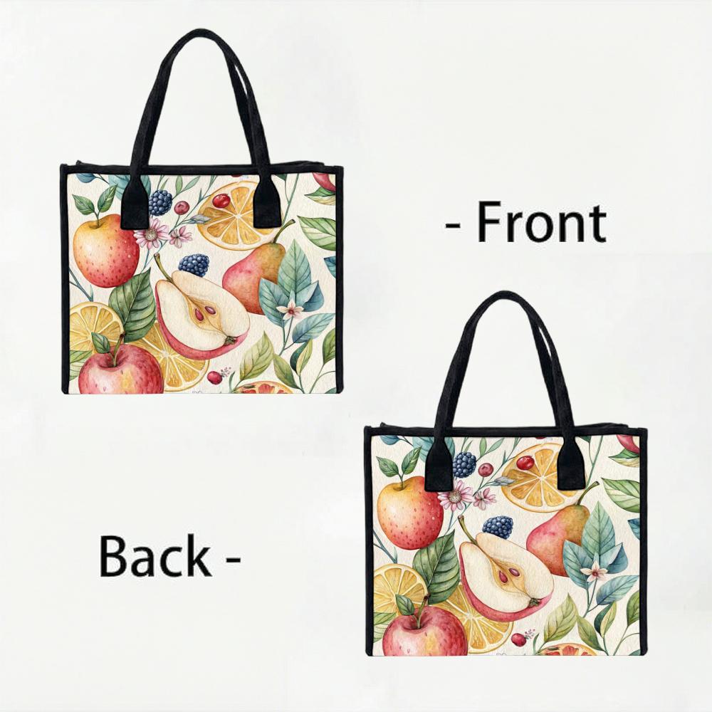 Watercolor Fruit Printed Tote Bag Casual Large Capacity Handbag for Daily Use