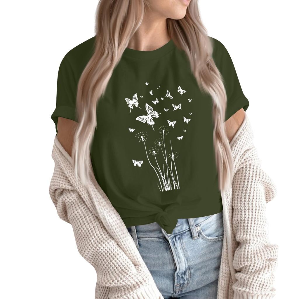 Γυναικεία Μόδα Casual Μπλούζες Πουλόβερ με Μανίκι Κοντό και Στρογγυλή Λαιμόκοψη με Ποικίλα Μοτίβα