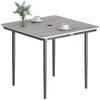Tuin Eettafel voor 4 personen, 85 cm Vierkante Buitentafel met Parasolgat, Nep Hout Blad, Metalen Poten, Lichtgrijs