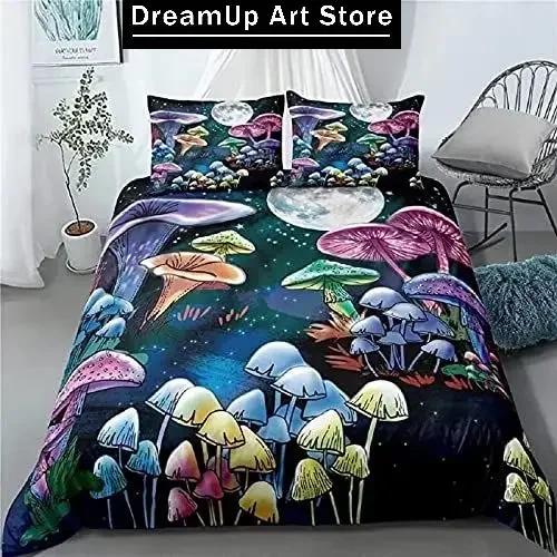3D Print Fashion Red Mushroom Kawaii Bedding Set Boys Girls Twin Queen Full Size Duvet Cover Pillowcase Bed Adult Bedroom