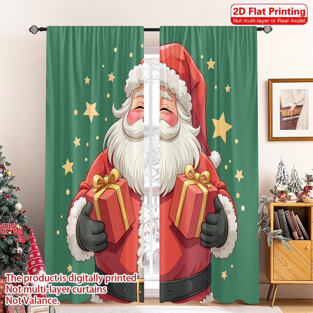 

2pcs 2D flat printing Merry Christmas Party Curtains Black Santa Gifts Christmas Holiday Polyester Fabric Without Electricity 52.50×116.00 CM 2pcs