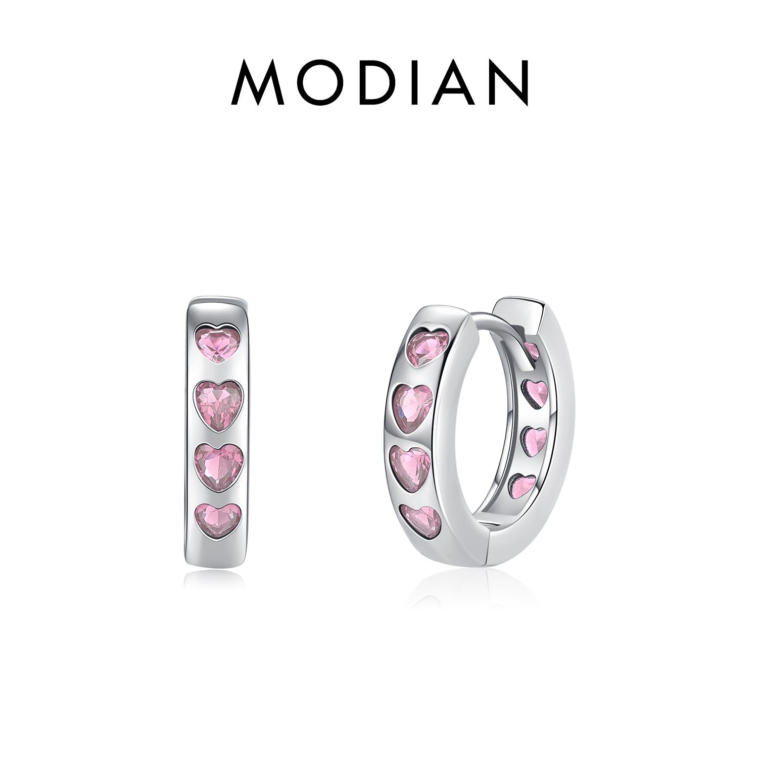 

MODIAN Серебряные серьги-кольца 925 пробы с розовыми и зелеными сердцами и цирконием Изысканные серьги-кольца для женщин Оригинальный дизайн ювелирных изделий розовый