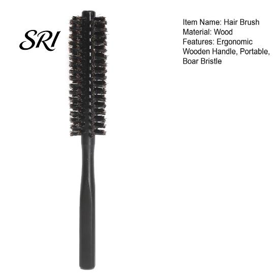 Detangling Hair Brush Boar Bristle Round Portable Straightening Curling Volumizing Dryer Compatible Men Women Comb with Wooden Handle