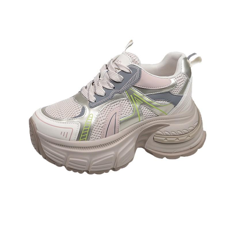 Leather Platform Dad Shoes Women's 8cm Fashion 2025 Autumn New Versatile Lightweight Inner Height Increase Casual Sports Shoes