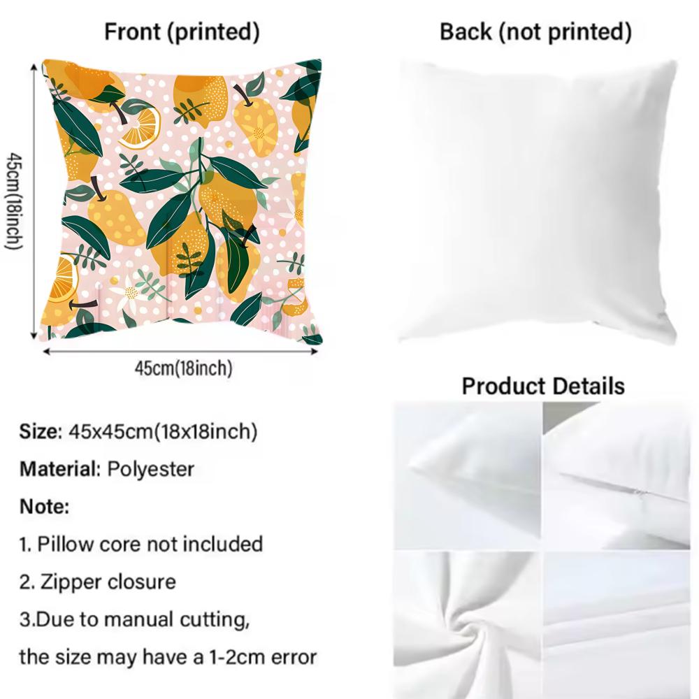 Full Print Fruit Print Pattern Pillow Case Anti-Dustmite Pillowcase Invisible Zipper Silky Short Plush Sofa Cushion Cover