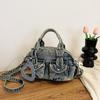 Retro Old Denim Bag Women's New Trend Versatile Portable Bowling Bag Casual Shoulder Messenger Bag Women