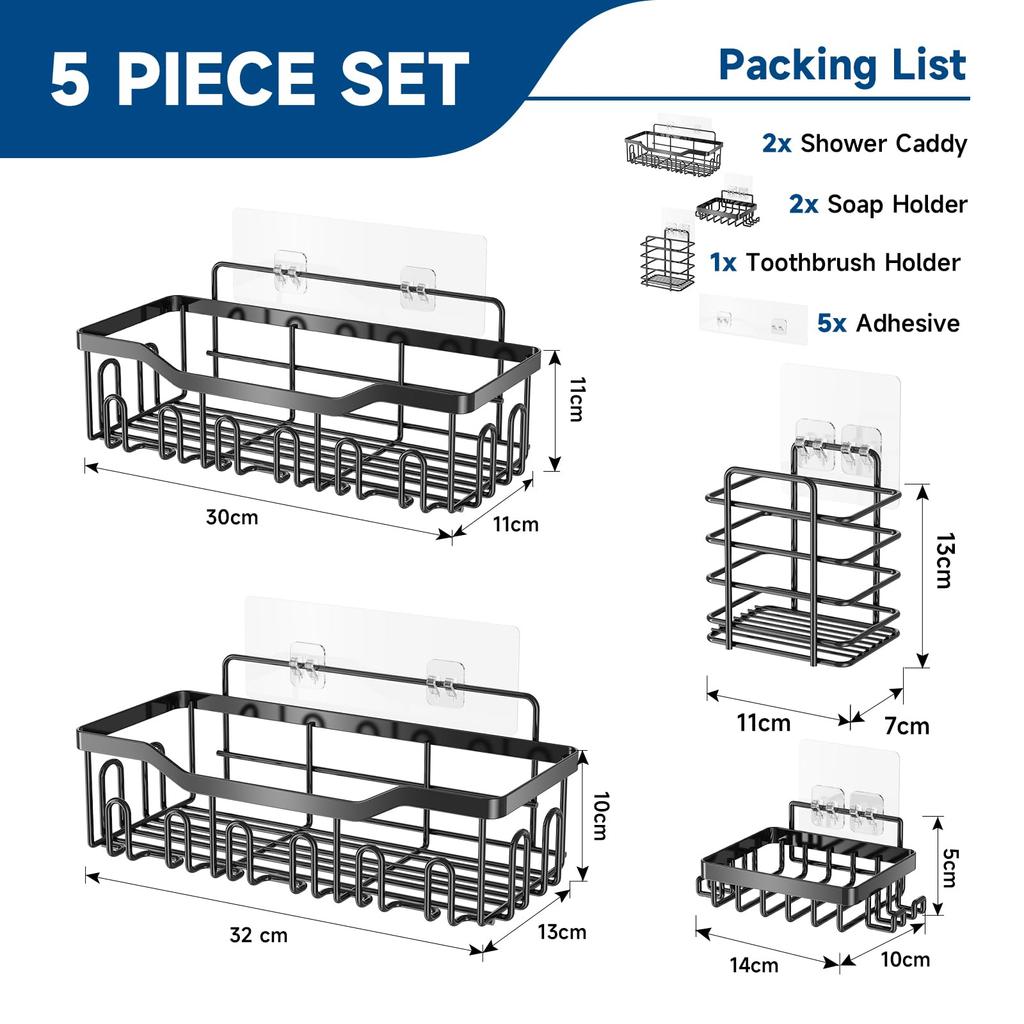 Punch-free Bathroom Rack, Wall-mounted Shampoo Storage Rack, Rust-proof Stainless Steel Bathroom Organization Accessories