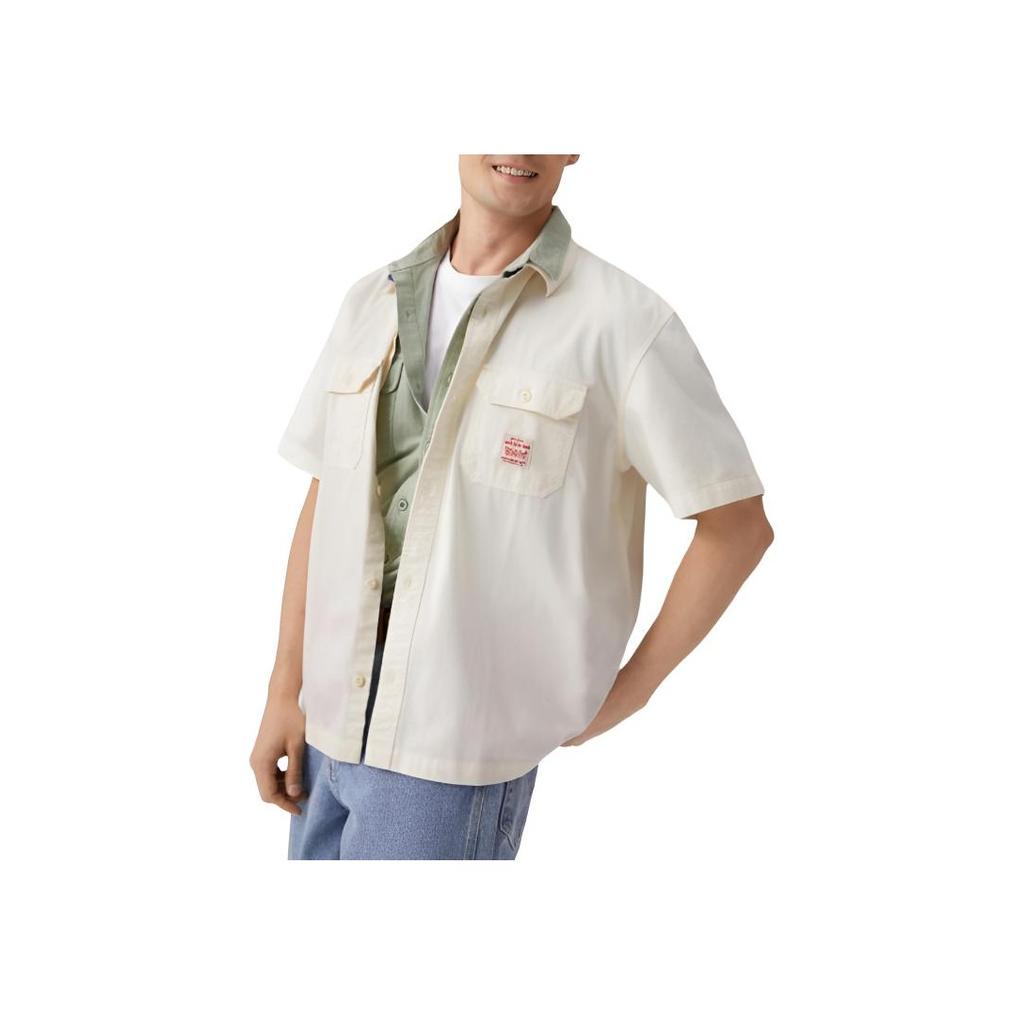 Levis Simple Comfortable Versatile Casual Denim Short Sleeve Shirt Men shirts White 001TA-0002