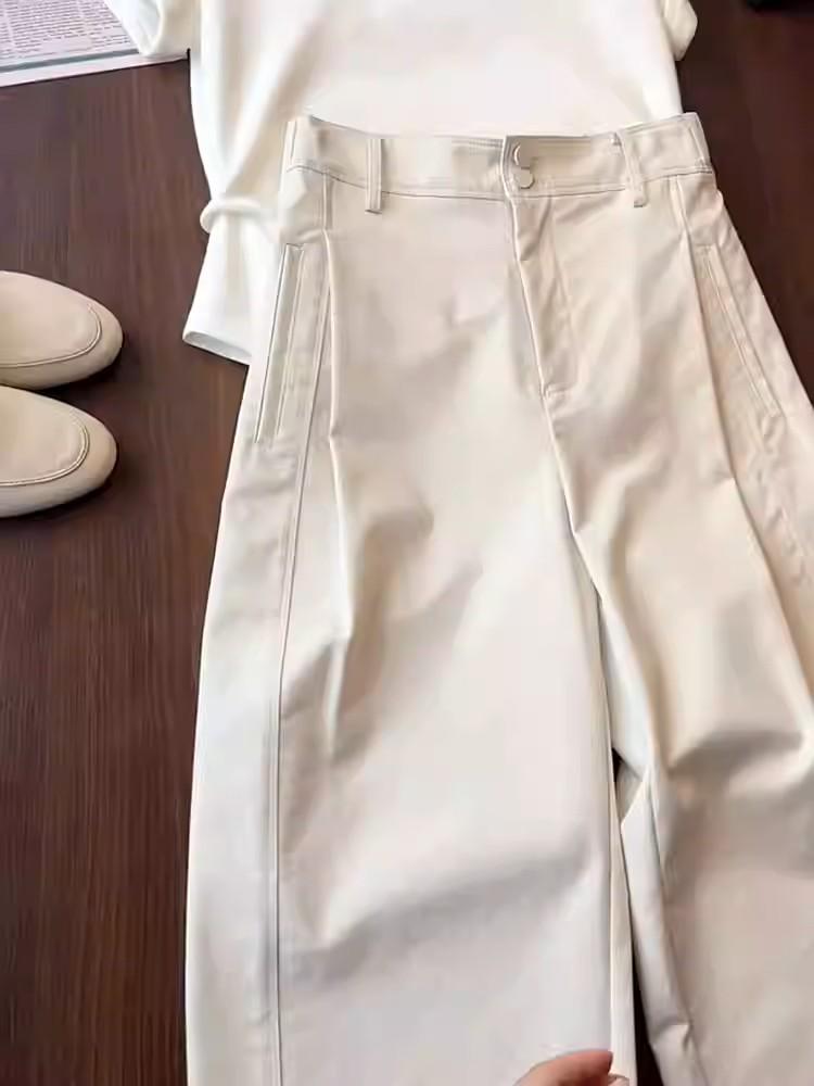 

Highly recommended off-white high-waisted cropped casual pants for women - breathable, comfortable, and slimming with a high-quality texture. Large