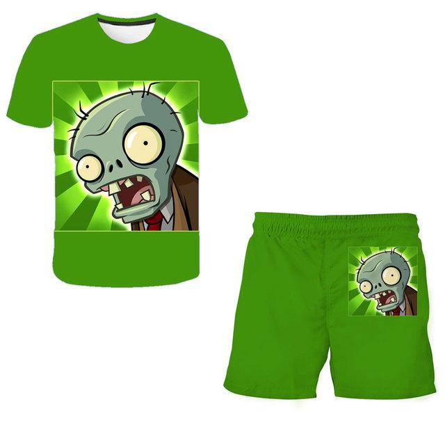 2025 NEW 4-14 Year Old Boys and Girls 3D Plant VS Zombie Printed T-shirts+Shorts Two Piece Sets Fashion Sports T-Shirt Top + Shorts Set 2 Pieces