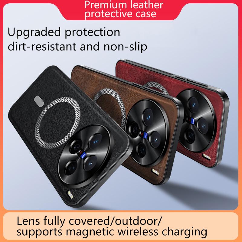 For Vivo X200 Case Magnetic Elegant Leather Wear-Resistant Lens Fully Covered Non-Slip Grip Edge Cover Shell