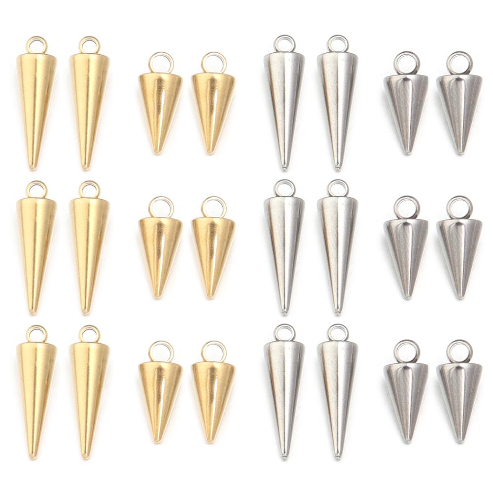 10PCS Stainless Steel Cone Charms Pendants Retro Spike Beads Charms Pendants for Women Man Hoop Earring Jewelry Making Supplies