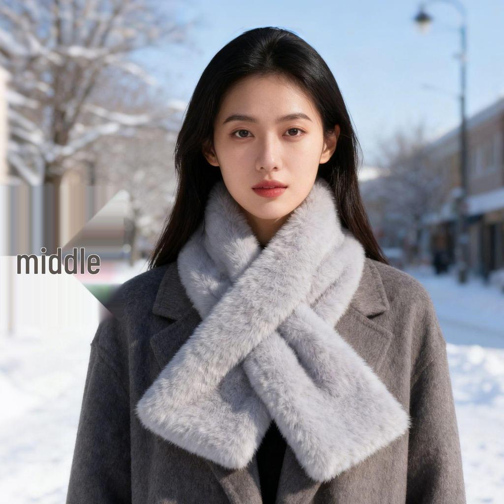 Korean Women's Plush Winter Scarf, High-Grade Pure Color, Thick and Warm Imitation Rabbit Fur Neck Wrap