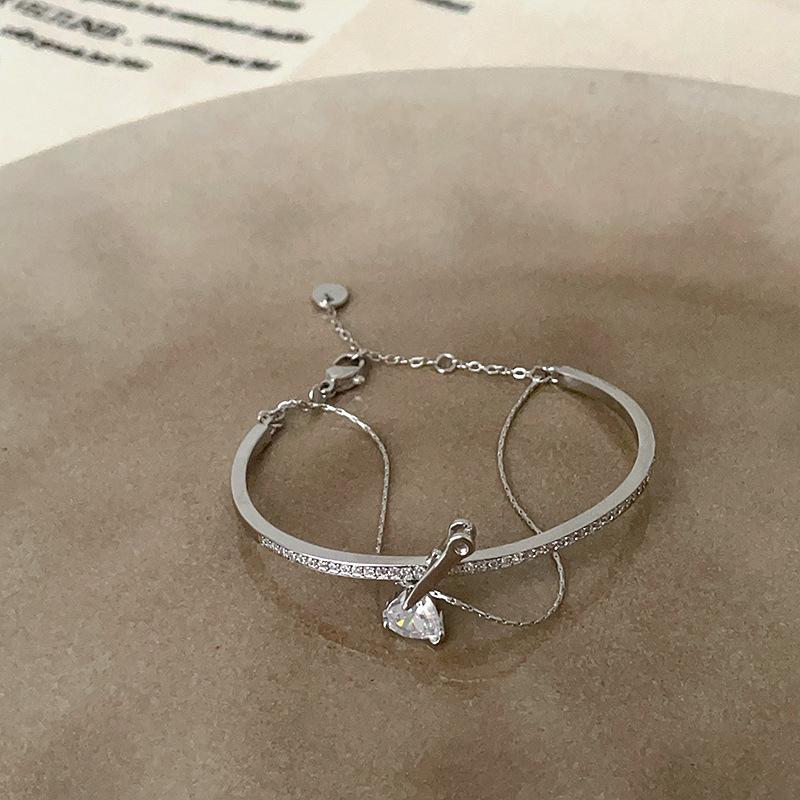 Niche Design Sense Micro-Inlaid Zircon Metal Opening Bracelet Women'S Personality Exquisite Fashion Temperament Versatile Bracelet Jewelry
