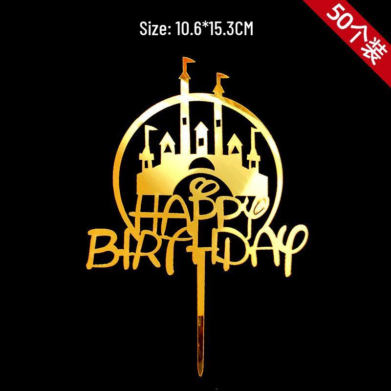 50-Piece Happy Birthday Acrylic Cake Decoration Inserts - Creative English Design for Prosperity, Health, and Longevity