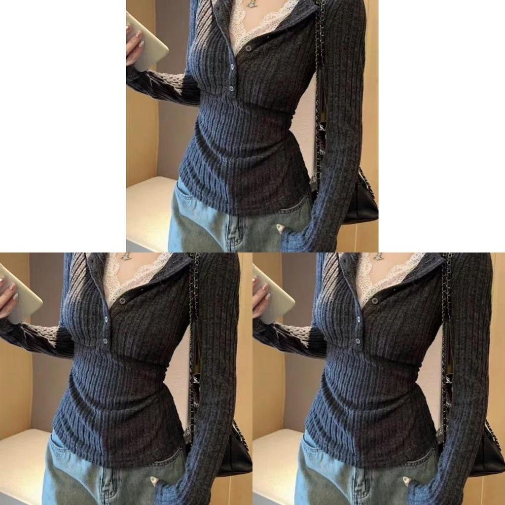 Zweiteiliger Strickpullover mit tiefem V-Ausschnitt für legere Bürokleidung
