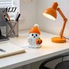 Mini Ghost Statue 3D Printed Cute Figurine with Pumpkin Milk Tea, Orange Small Desktop Ornaments Beanie Halloween Desk Ornaments, Funny Holiday
