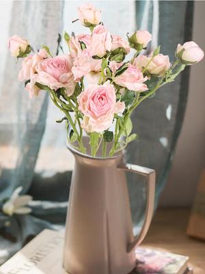 5Pcs Fake Roses Flowers Artificial Roses with Stems 15 Heads Long Stem Roses Artificial Flowers Decoration for Dried Roses Bouquet