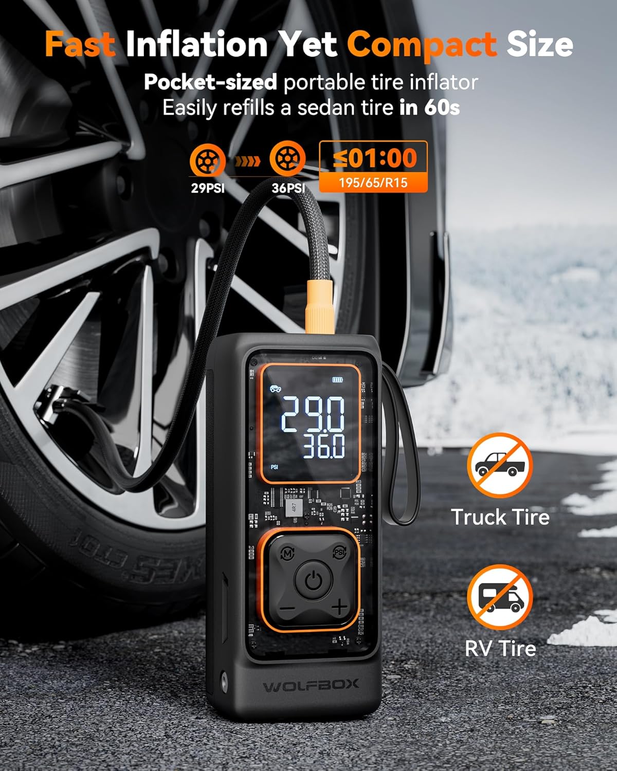 

Cordless Tire Inflator, 150PSI Portable Air Pump for Car, Motorcycle, Bicycle & Ball with Digital Gauge, Auto Shut-Off & LED Lig United States