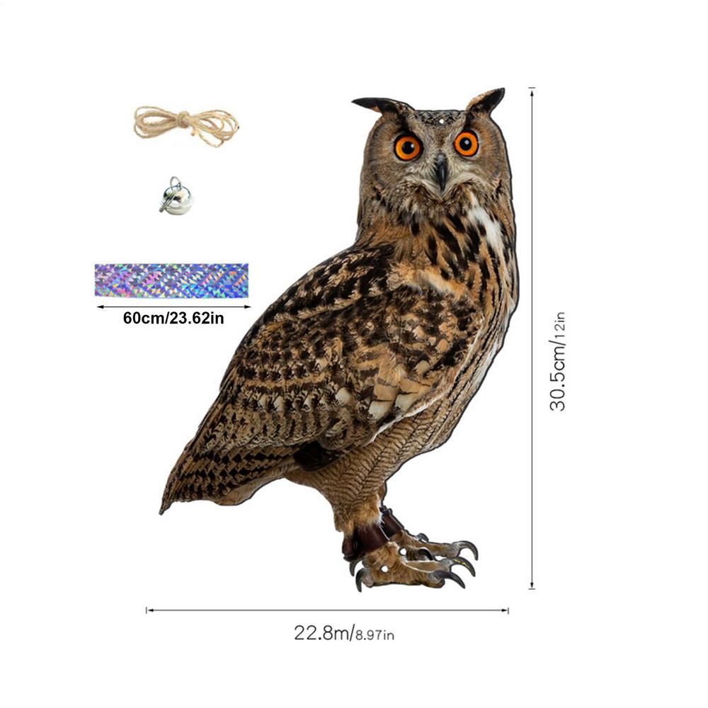 Bird Scarer Devices Decorative 2D Owl Scarecrow Pendant Realistic Bird Scare Tools With Bell Garden Scarecrow Scare Birds Away