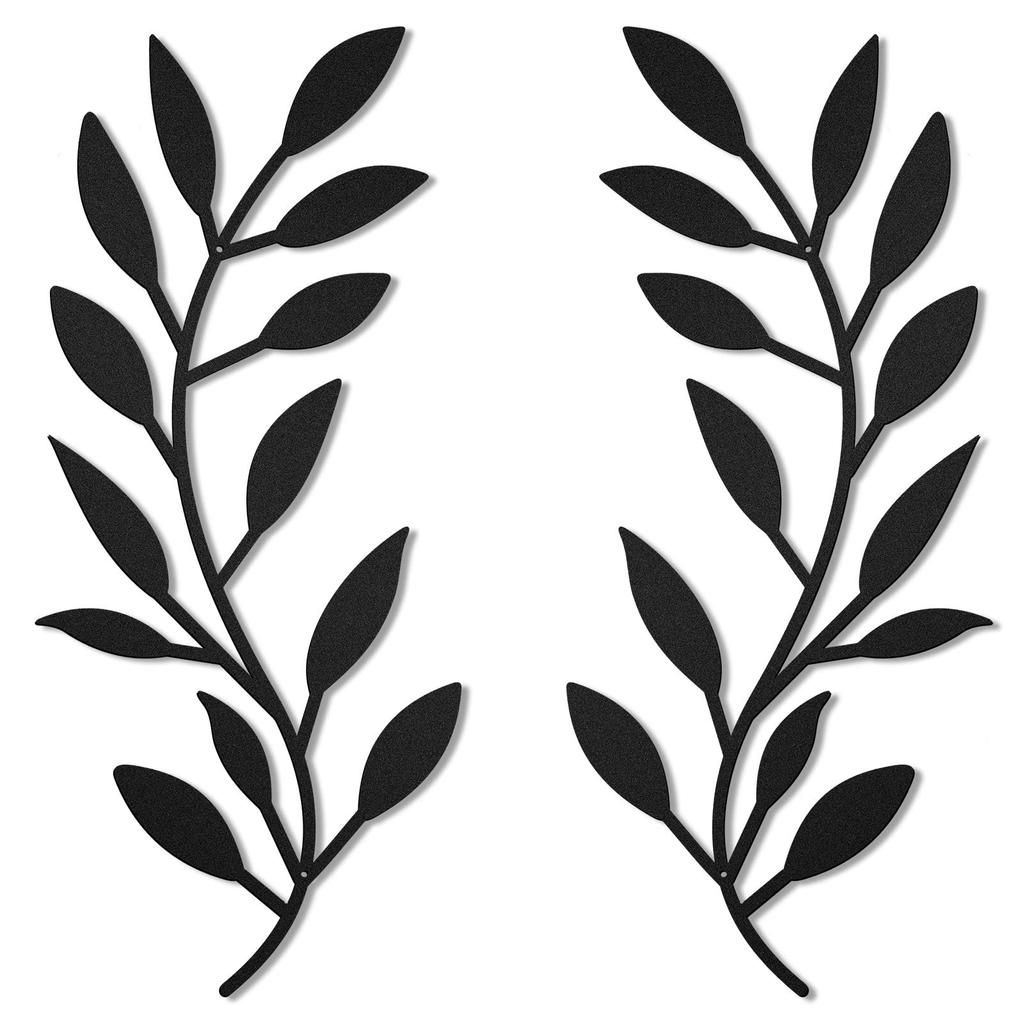 2Pcs Metal Wall Art Leaf Branch Decor Olive Tree Leaves Wall Sculpture for Living Room/Home Decoration