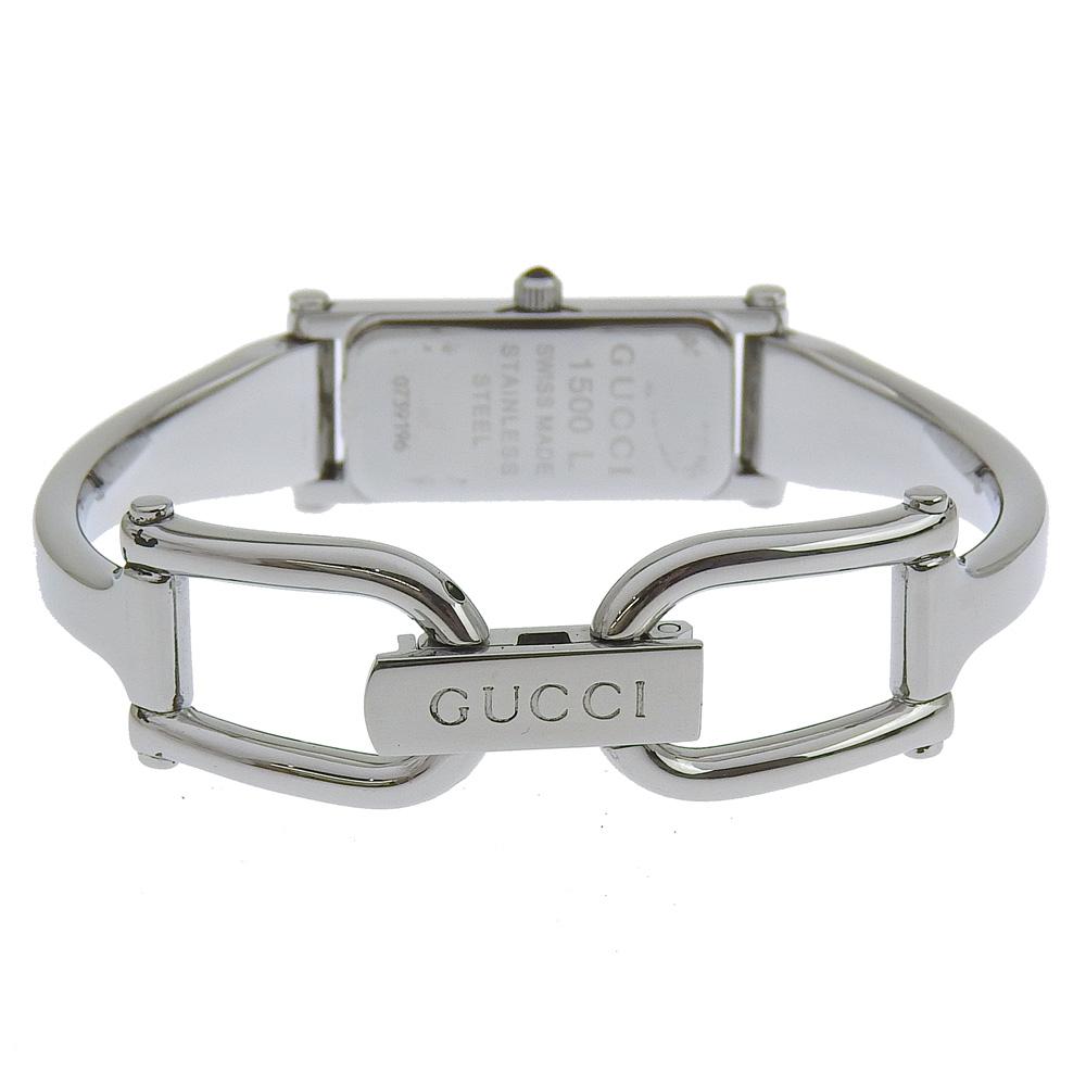 Gucci Uhren 1500L schwarzes Zifferblatt Edelstahl Quarz Analoganzeige Damen Gebraucht
