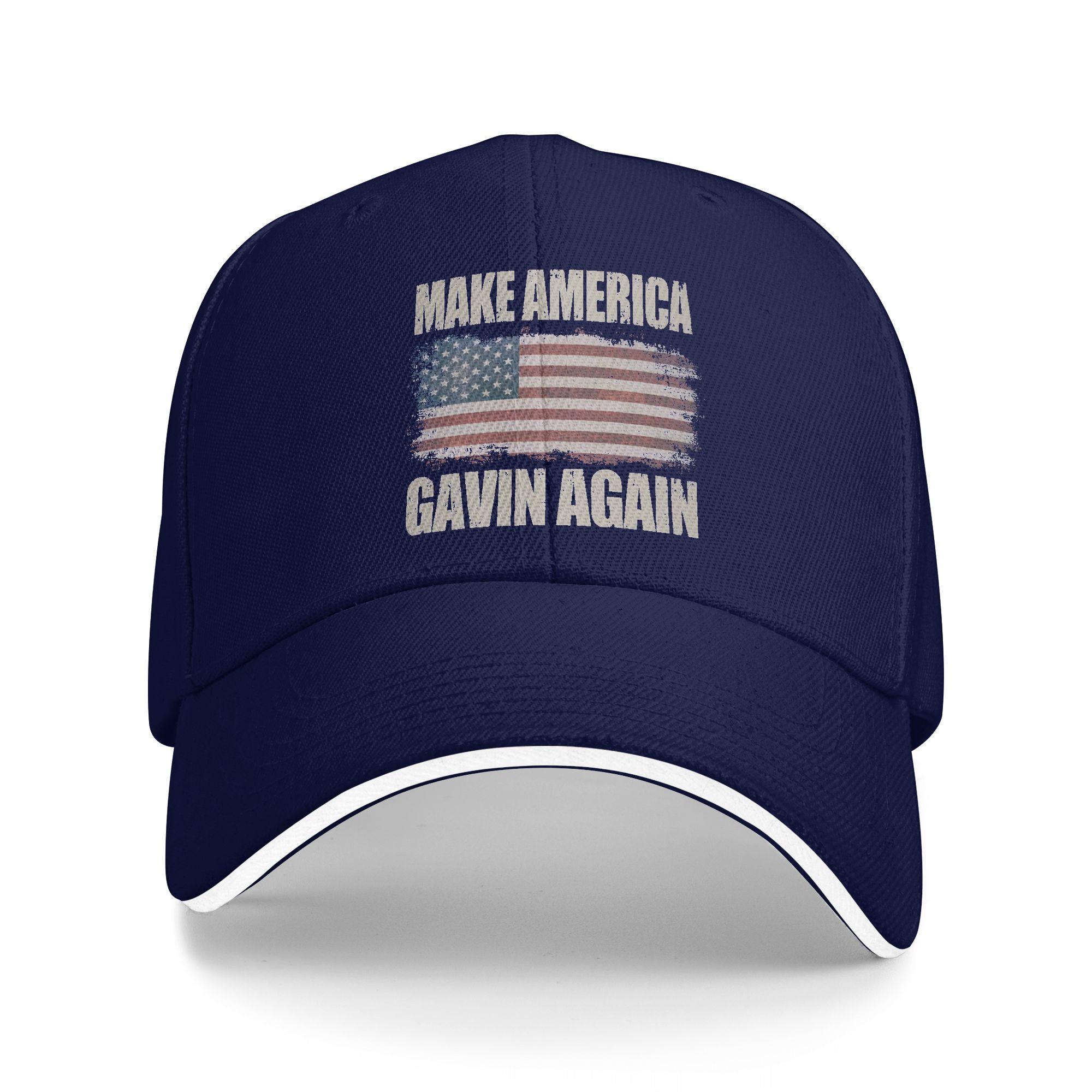 

Vintage Make America Gavin Again Baseball Caps Casual Sandwich Hats Unisex Style Polyester Sun Cap Workouts One Size темно-синього кольору