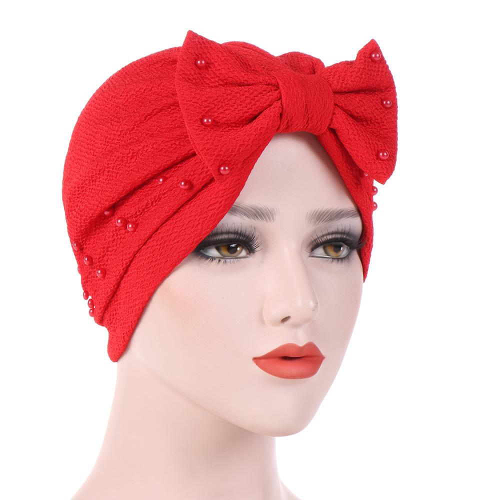 Detachable Active Bow Beaded Headscarf Turban Hat
