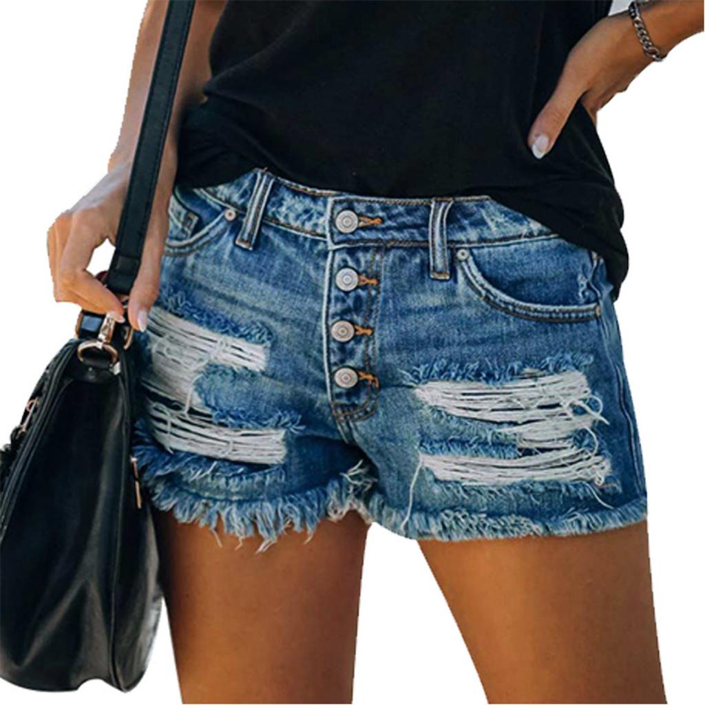Summer Fashion Women's Casual Denim Shorts Frayed Hem Ripped Jeans Hot Shorts