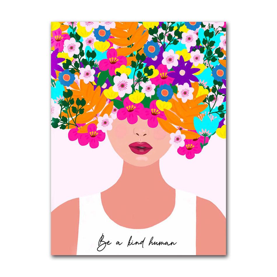 Leopard Lady Colorful Rainbow Flower Cup Wall Art Canvas Painting Nordic Posters and Copies Wall Photos for Living Room