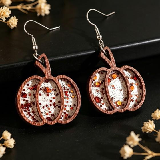 Retro Pumpkin Sequin Earrings for Halloween, Autumn, and Thanksgiving