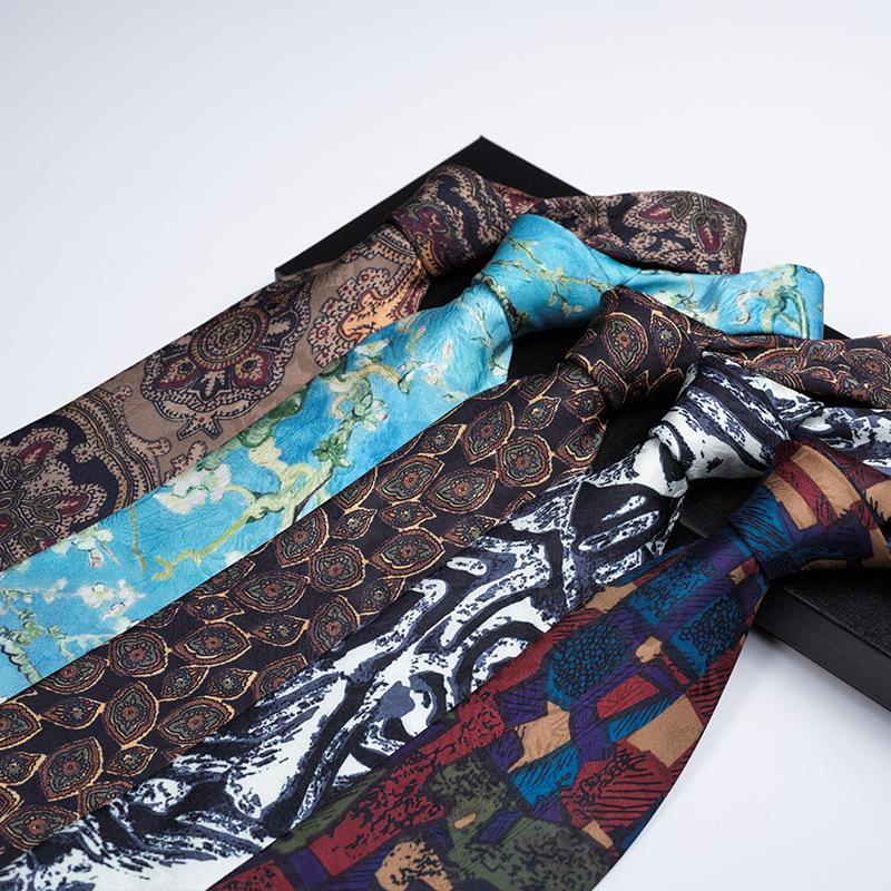 Pattern Printed Tie Men'S 9Cm Wide Personalized Retro Banquet Hosting Suit Large Flower Polyester Hand Tie