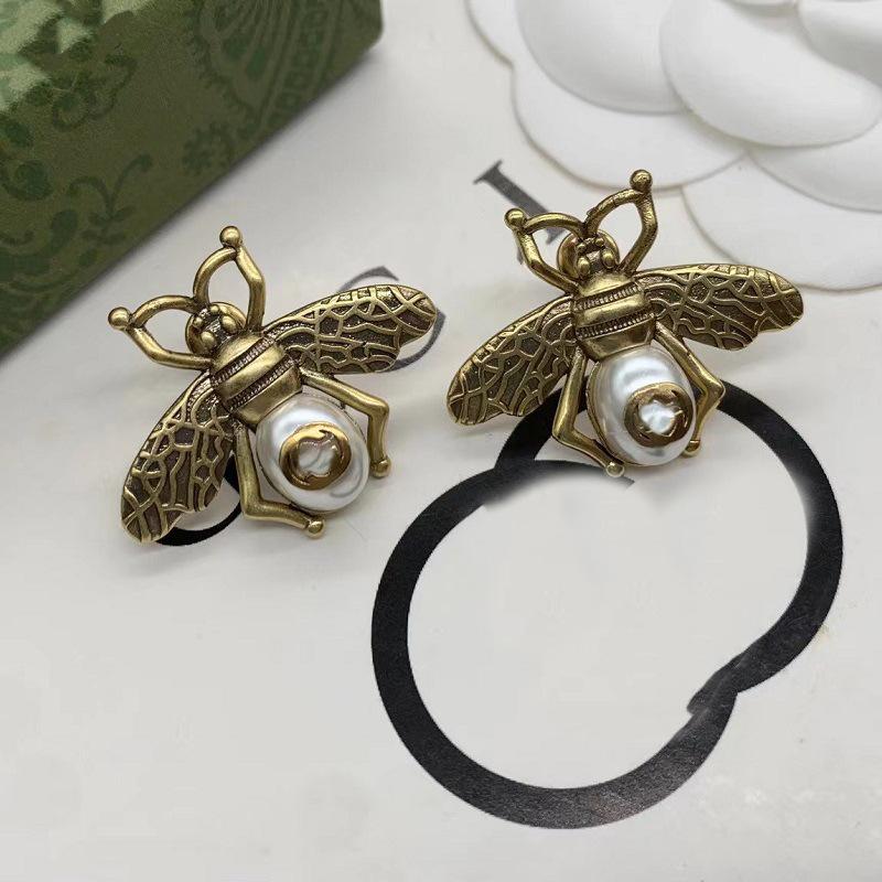 Vintage Double G Pearl & Rhinestone Bee Stud Earrings